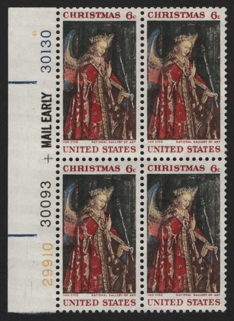 Scott# 1363 "CHRISTMAS - JAN VAN EYCK" MNH PLATE BLOCK (4)