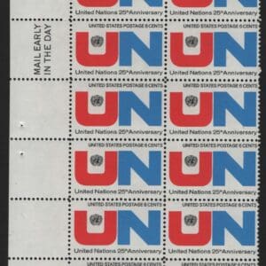 Scott# 1419 "UNITED NATIONS" PLATE, MAIL EARLY & ZIP STRIP (20)