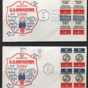 Scott# 1421-22 "DAV-POW SERVICEMEN" FDC WITH BLOCKS (4) SET X 2