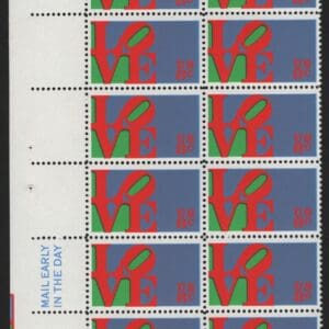 Scott# 1475 "LOVE" PLATE STRIP (20) WITH MAIL EARLY AND ZIP BLOCK