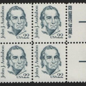 Scott# 1863 "JOHN J AUDUBON" MNH ZIP BLOCK (4) NICELY CENTERED