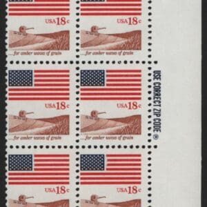 Scott# 1890 "FLAG OVER FIELD" MNH ZIP BLOCK (6) NICELY CENTERED