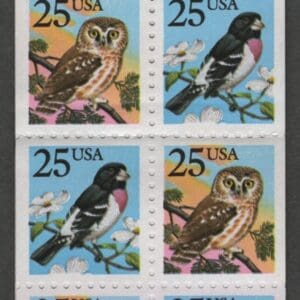 Alternative view of Scott# BK160, 2284-85 "GROSBEAK & OWL" SCARCE BOOKLET(20) P# 1133