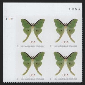 Scott#  6031 "LUNA MOTH" NON-MACHINABLE SURCHARGE PLATE BLOCK (4)