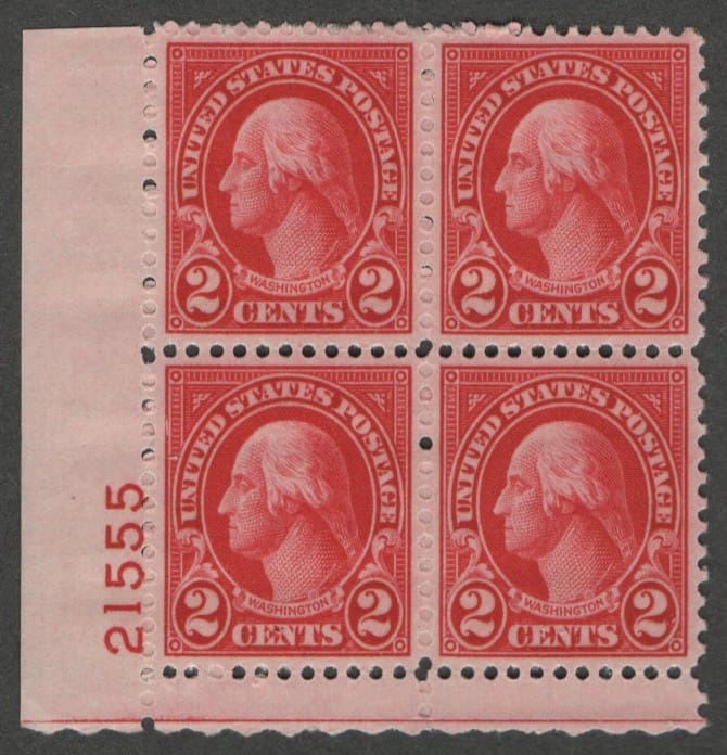 Scott# 634 "WASHINGTON" PLATE BLOCK (4) MNH, VERY NICELY CENTERED