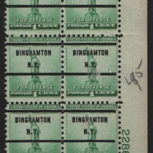 Scott# 899 "NAT'L DEFENSE" MNH PRECANCEL PLATE BLOCK (6) P# 22862