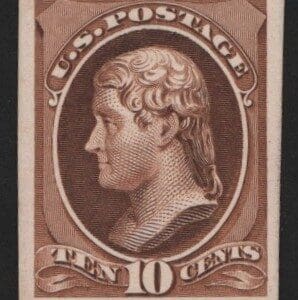 Scott# 209P4 "JEFFERSON" PLATE PROOF ON CARD, NICELY CENTERED