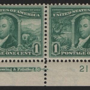 Scott# 323 "LIVINGSTON" MNH PAIR WITH PLATE # & INSCRIPTION