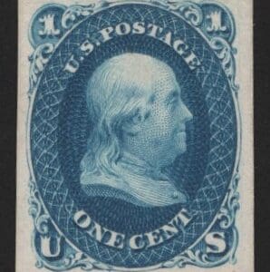 Scott# 63P4 "FRANKLIN" PLATE PROOF ON CARD, VERY NICELY CENTERED