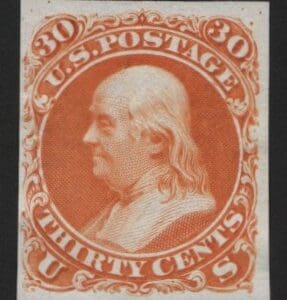 Scott# 71P3 "FRANKLIN" PLATE PROOF ON INDIA, NICELY CENTERED