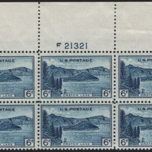 Scott# 745 "NATIONAL PARKS-CRATER LAKE" MINT TOP PLATE BLOCK (6)