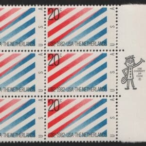 Scott# 2003 "U.S. & NETHERLANDS TREATY" MNH ZIP BLOCK (6)