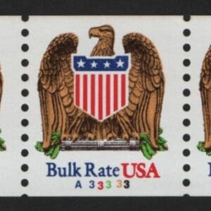 Scott# 2602 "EAGLE/SHIELD" PNC5, PLATE# A33333, NICELY CENTERED
