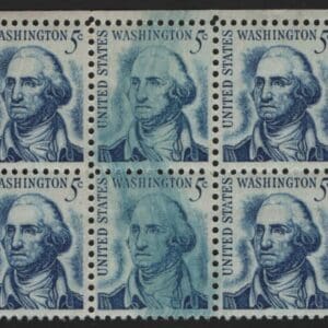 Scott# 1283 "GEORGE WASHINGTON" MNH EFO BLOCK (6) WITH INK SMEAR