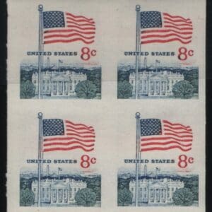 Scott# 1338fi "FLAG & WHITE HOUSE" MNH IMPERF EFO BLOCK (4)
