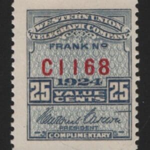 Scott# 16T66 "WESTERN UNION TELEGRAPH" MNH