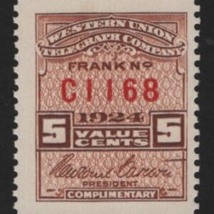 Scott# 16T65 "WESTERN UNION TELEGRAPH" MNH