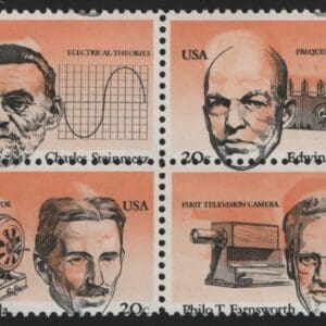 Scott# 2055-58 AMERICAN INVENTORS MNH EFO BLOCK (4) DESIGN SHIFT