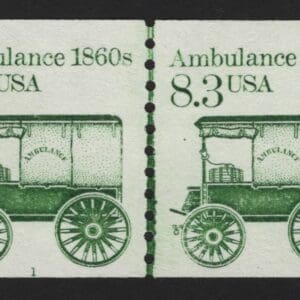 Scott# 2128 AMBULANCE MNH COIL LINE PAIR +PLATE#1 NICELY CENTERED
