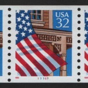 Scott# 2913 "FLAG OVER PORCH" MNH PNC5 P#77767, LOW GLOSS GUM