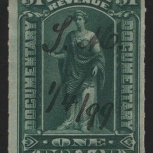 Scott# R173 "DOCUMENTARY REVENUE" USED, PEN INITIALS/DATE CANCEL