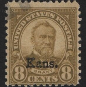 Scott# 666 KANSAS OVERPRINT- GRANT" USED, LITELY CANCELLED