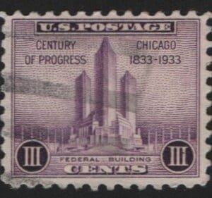 Scott# 729 "CHICAGO FAIR" USED SINGLE, NICELY CENTERED