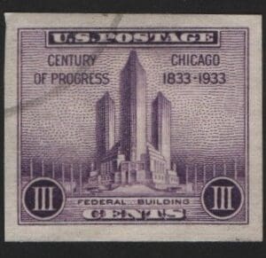 Scott# 731a "FEDERAL BUILDING" USED CHICAGO FAIR SS SHEET SINGLE