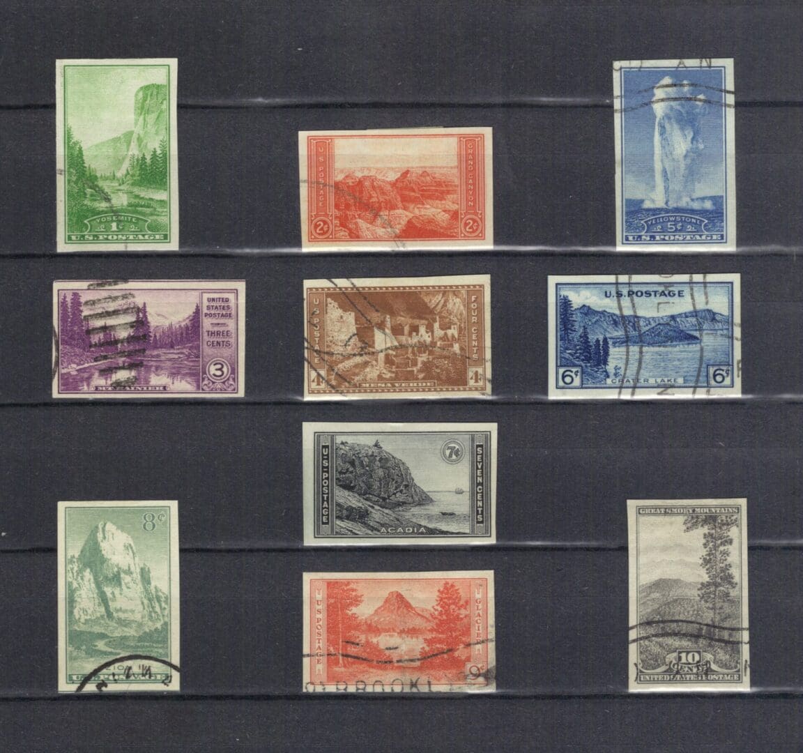 Scott# 756-765 NAT'L PARKS, IMPERF. SET, USED NGAI, WELL CENTERED