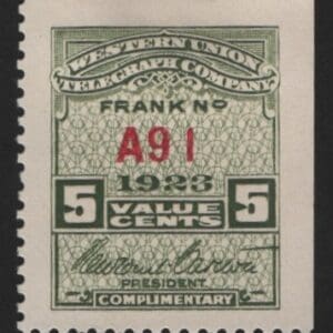 Scott# 16T63 "WESTERN UNION TELEGRAPH CO." USED, NICELY CENTERED