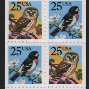 Alternative view of Scott# BK160, 2284-85 "GROSBEAK & OWL" BOOKLET(20) P# 1211