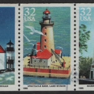 Scott# 2969-73 "LIGHTHOUSES" USED, ATTACHED BOOKLET PANE (5)
