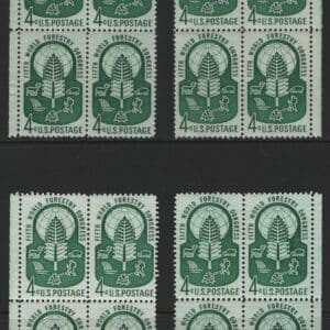 Scott# 1156 FORESTRY CONGRESS MNH MATCHED PLATE BLOCKS(4) P#26688