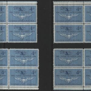 Scott# 1185 "NAVAL AVIATION" MNH MATCHED PLATE BLOCKS (4) P#27015