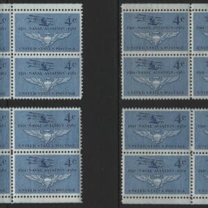 Scott# 1185 "NAVAL AVIATION" MNH MATCHED PLATE BLOCKS (4) P#27016