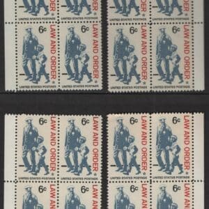 Scott# 1343 "LAW AND ORDER" MNH MATCHED PLATE BLOCKS (4) P# 29833