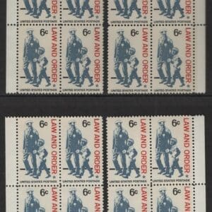 Scott# 1343 "LAW AND ORDER" MNH MATCHED PLATE BLOCKS (4) P# 29835