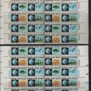 Scott# 1410-13 "ANTI-POLLUTION" MNH MATCHED SET PLATE BLOCKS (10)