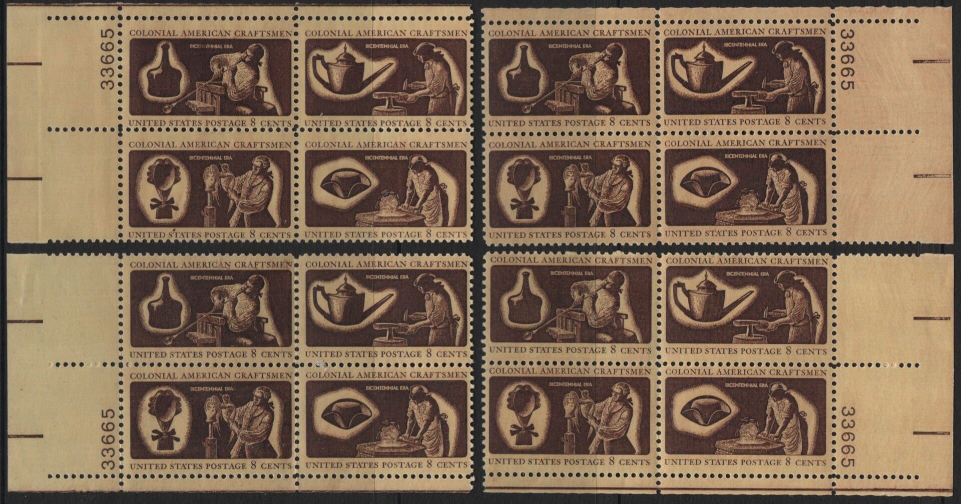 Scott# 1456-59 "BICENTENNIAL" MNH MATCHED PLATE BLOCKS (4) SET P# 33665