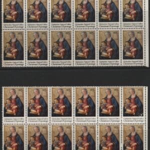 Scott# 1579 "CHRISTMAS-MADONNA & CHILD" MATCHED PLATE BLOCKS (12)