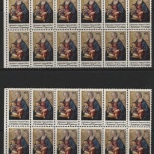 Alternative view of Scott# 1579 "CHRISTMAS-MADONNA & CHILD" MATCHED PLATE BLOCKS (12)