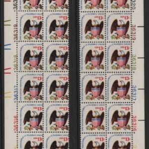 Alternative view of Scott# 1596 "EAGLE & SHIELD" MATCHED PLATE BLOCKS(12) P# 36315-20