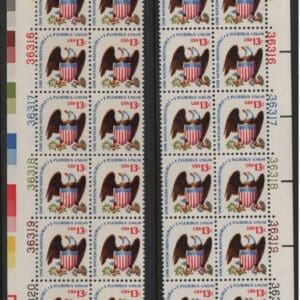 Scott# 1596 "EAGLE & SHIELD" MATCHED PLATE BLOCKS(12) P# 36315-20