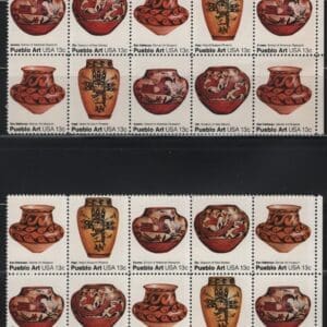 Alternative view of Scott# 1706-09 PUEBLO POTTERY MNH MATCHED PLATE BLOCKS(10)P#37770