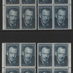 Scott# 1773 "JOHN E. STEINBECK" MATCHED PLATE BLOCKS (4) P# 38942