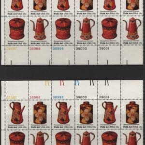 Alternative view of Scott# 1775-78 "AMERICAN FOLK ART" MATCHED PLATE BLOCKS (12) MNH