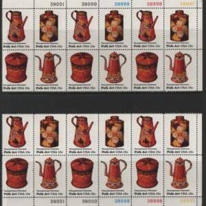 Scott# 1775-78 "AMERICAN FOLK ART" MATCHED PLATE BLOCKS (12) MNH