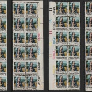Scott# 1799 "VIRGIN & CHILD" MATCHED PLATE BLOCKS (12) P# 38944