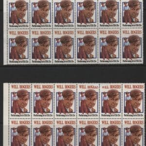 Scott# 1801 "WILL ROGERS" MNH MATCHED PLATE BLOCKS(12) P#39080-85