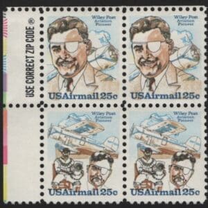 Scott# C95-96 "WILEY POST" MNH SE-TENANT ZIP BLOCK (4)